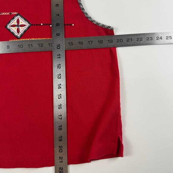 Vintage Red Boxy Fitted Embroidered & Beaded Sleeveless Folk Tank Top - Picture 4 of 6